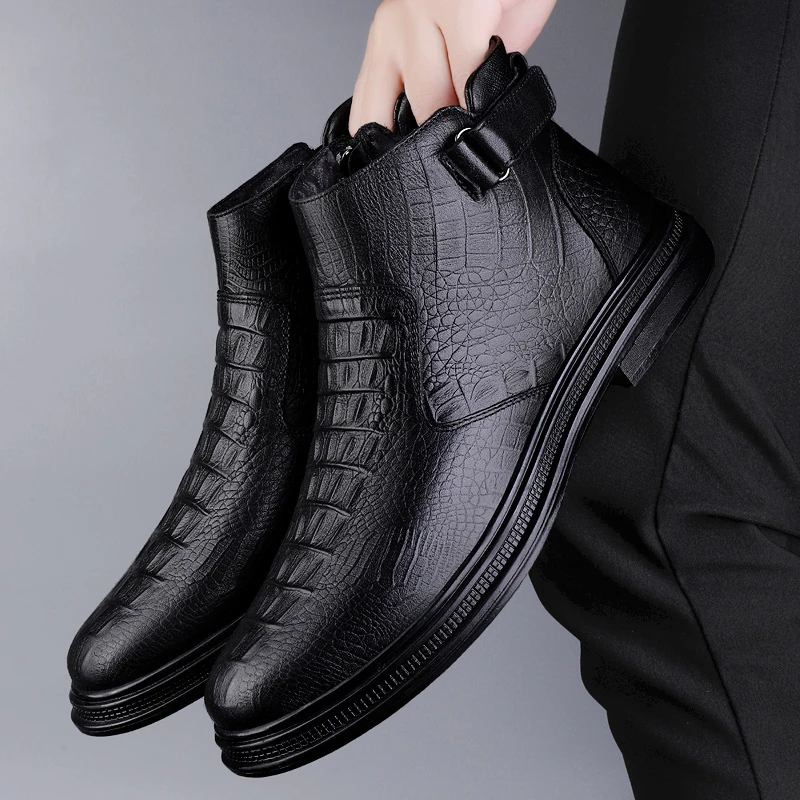 Bottines en cuir véritable pour homme avec fermeture éclair
